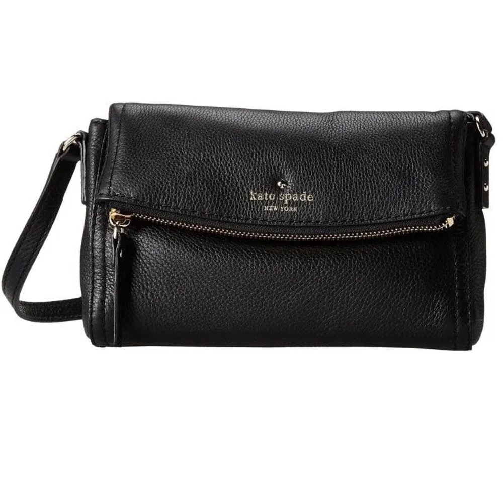 kate spade Black Pebbled Leather Crossbody Bag with Gold Hardware